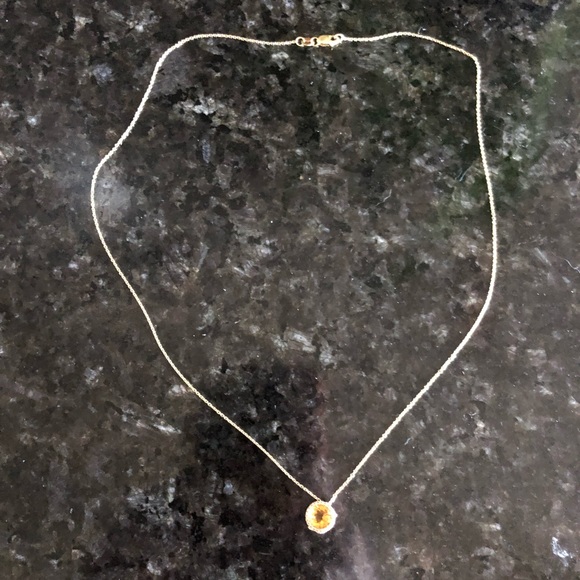 Getana 14k Citrine Diamond Pendant and Fine Chain Solid Yellow Gold Princess Cut - Picture 5 of 12